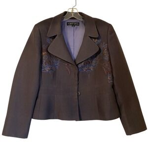Vintage Albert Nipon Blazer Suit Women 12 Embroidered Floral Wool Silk Classic